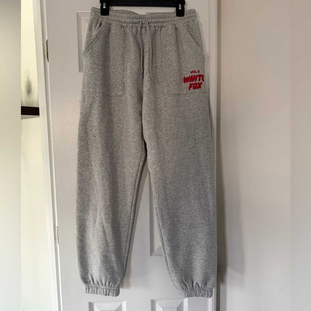 White Fox Gray Sweatpants with Red Logo